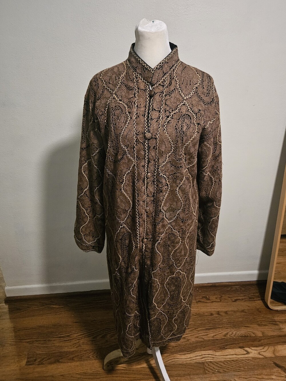 Vintage? Indian Long Jacket Brown Paisly Embroidered Small Medium